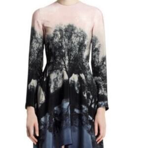 Stella McCartney 100% Blush and Black Silk Landscape Print Dress with Pockets S